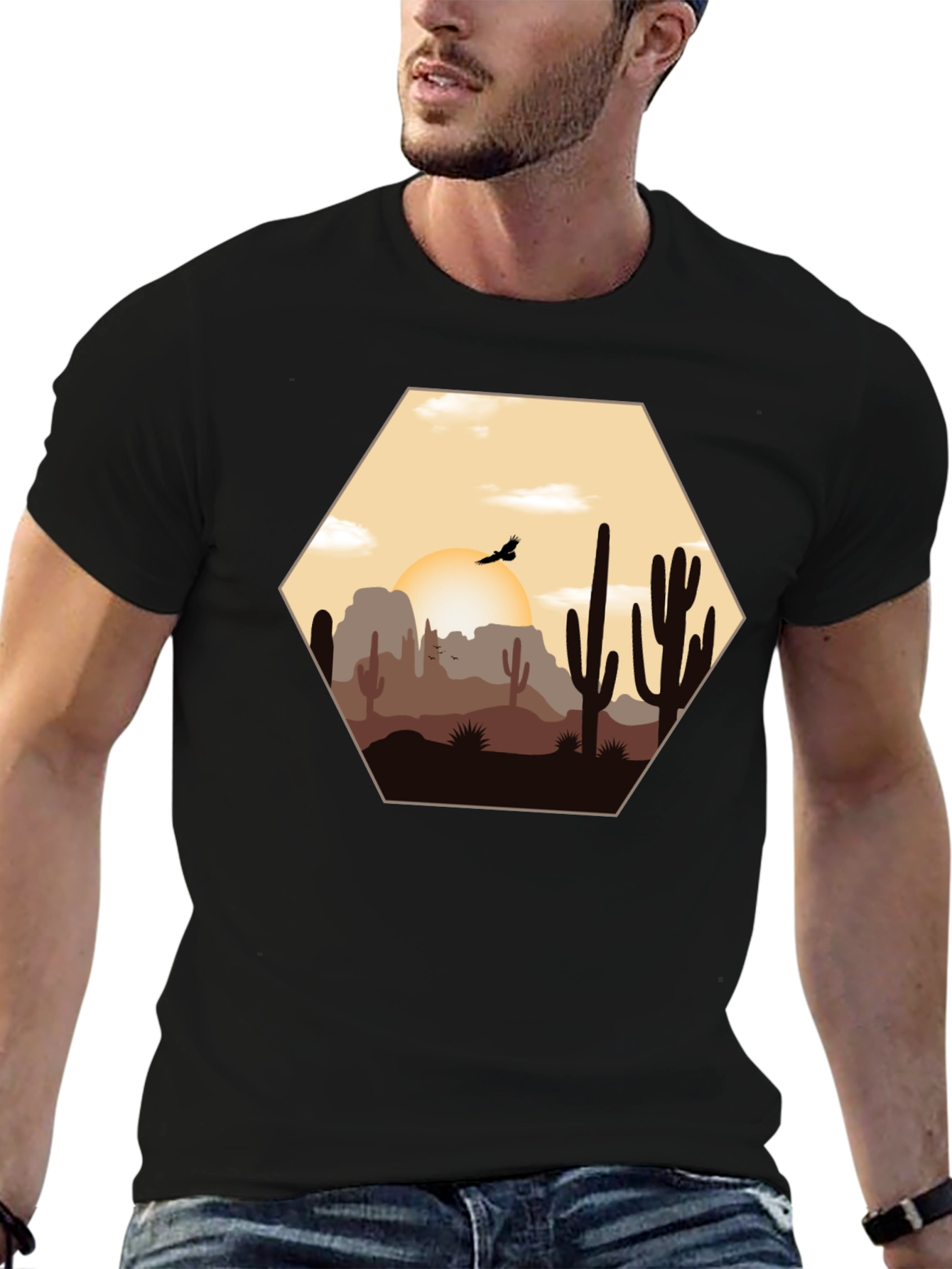 Desert Sunset Graphic Tee - Cacti Landscape Shirt