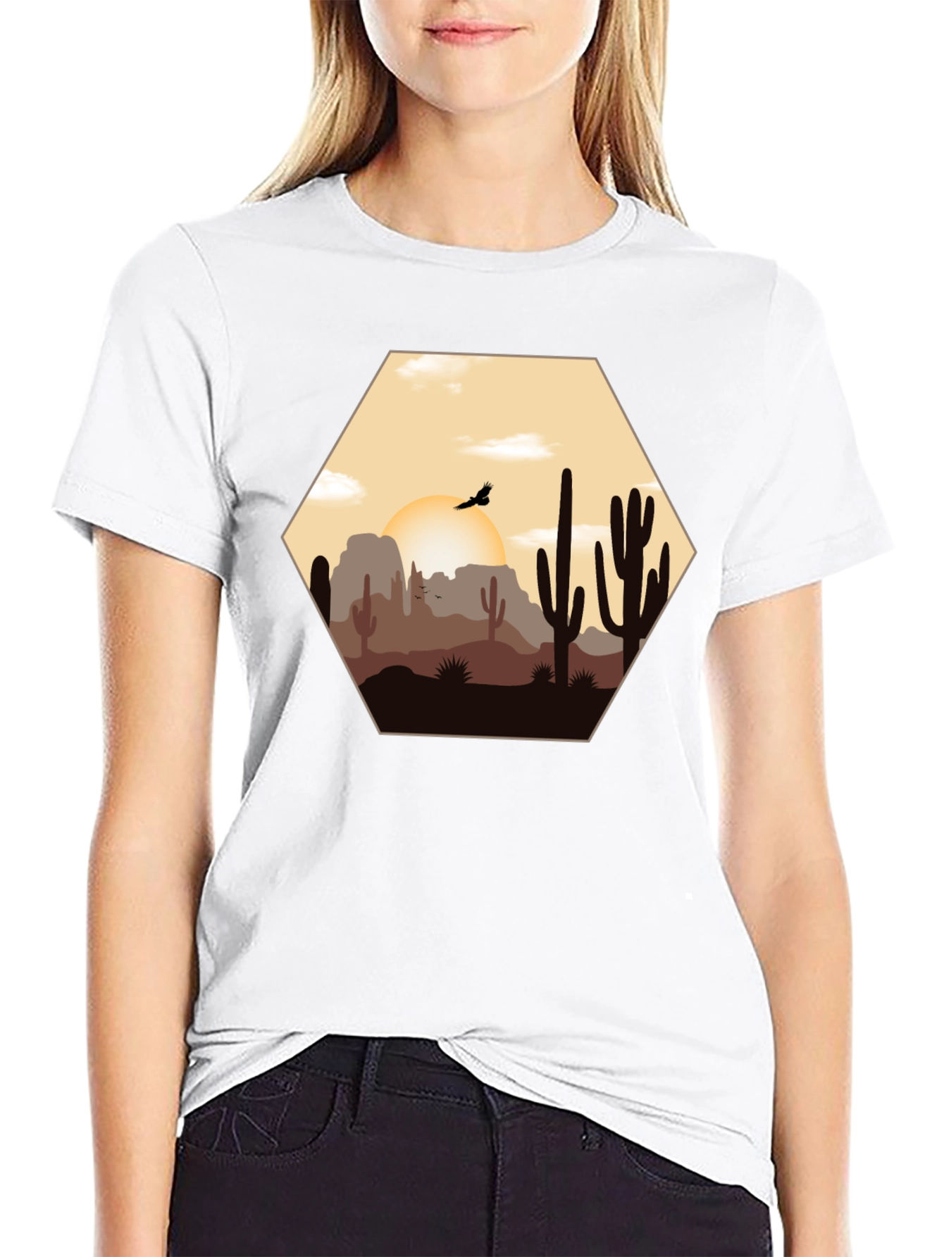 Desert Sunset Graphic Tee - Cacti Landscape Shirt