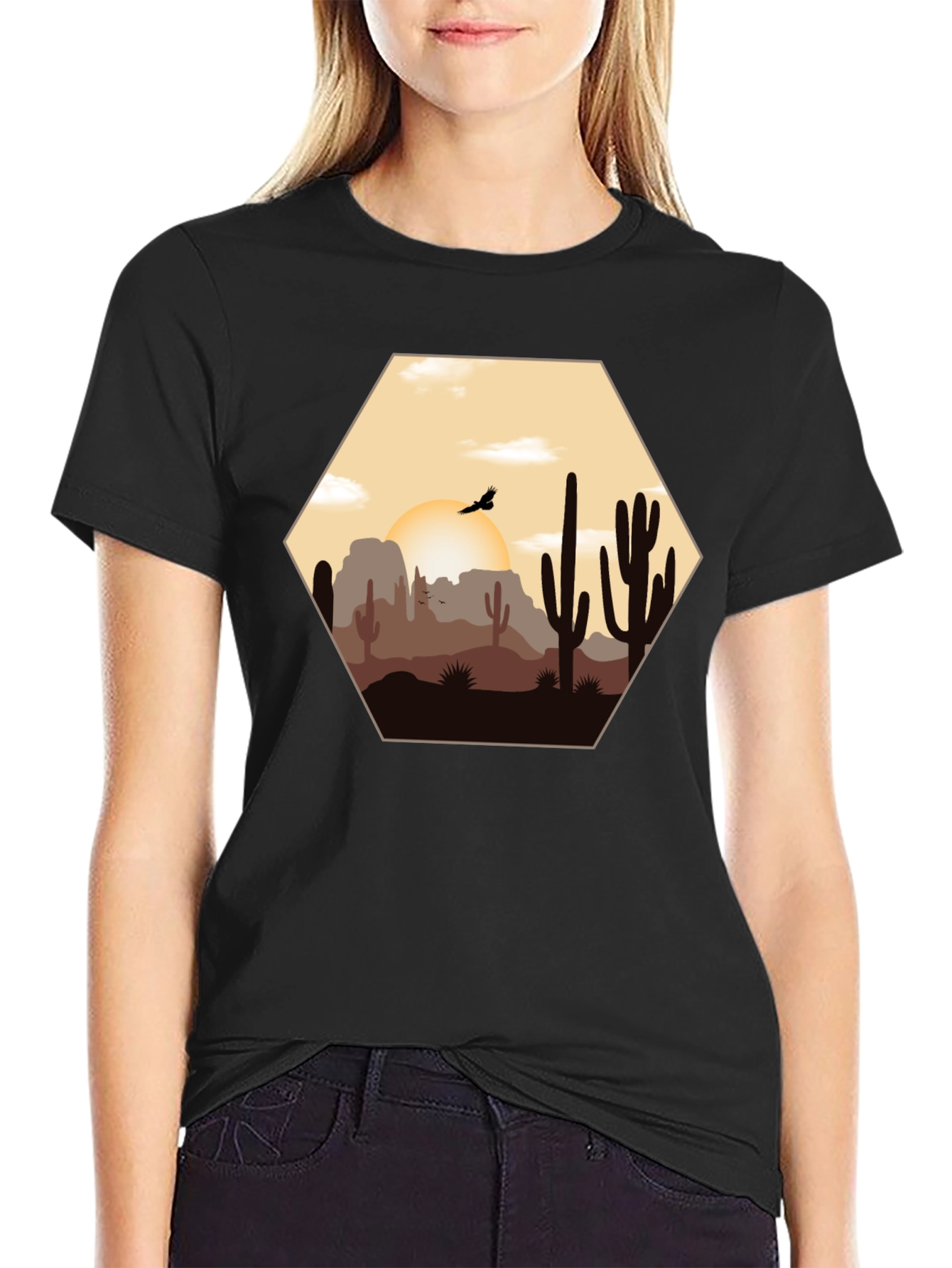 Desert Sunset Graphic Tee - Cacti Landscape Shirt