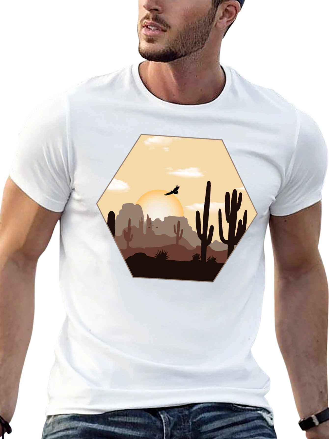 Desert Sunset Graphic Tee - Cacti Landscape Shirt