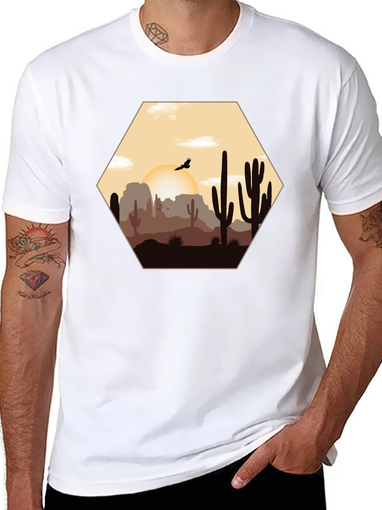 Desert Sunset Graphic Tee - Cacti Landscape Shirt