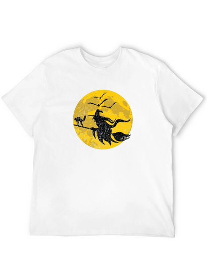 Halloween Witch and Cat Graphic T-Shirt
