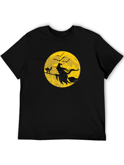 Halloween Witch and Cat Graphic T-Shirt