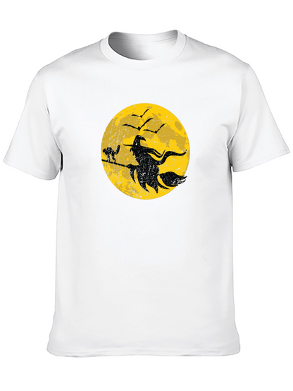 Halloween Witch and Cat Graphic T-Shirt