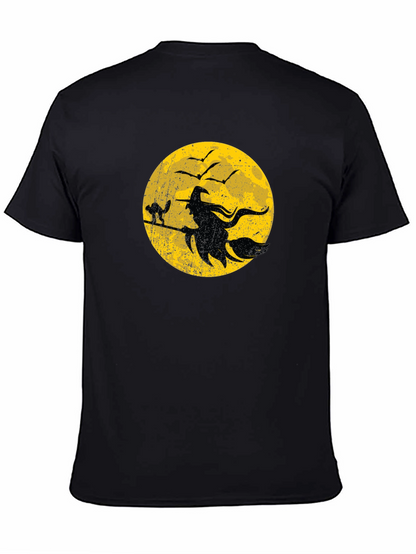 Halloween Witch and Cat Graphic T-Shirt