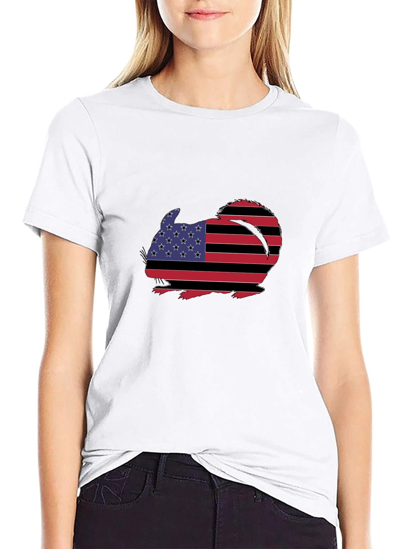 Patriotic Chinchilla Graphic Tee - Mens Black T-Shirt