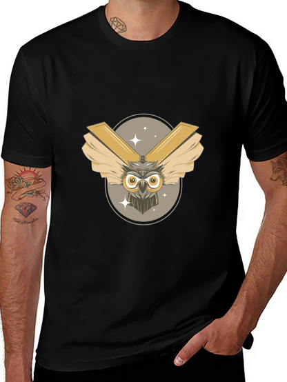 Mens Black Owl Graphic Tee
