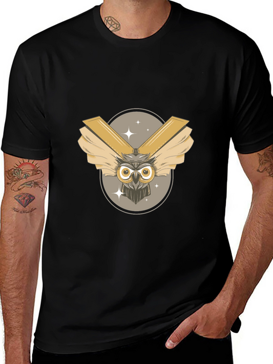 Mens Black Owl Graphic Tee