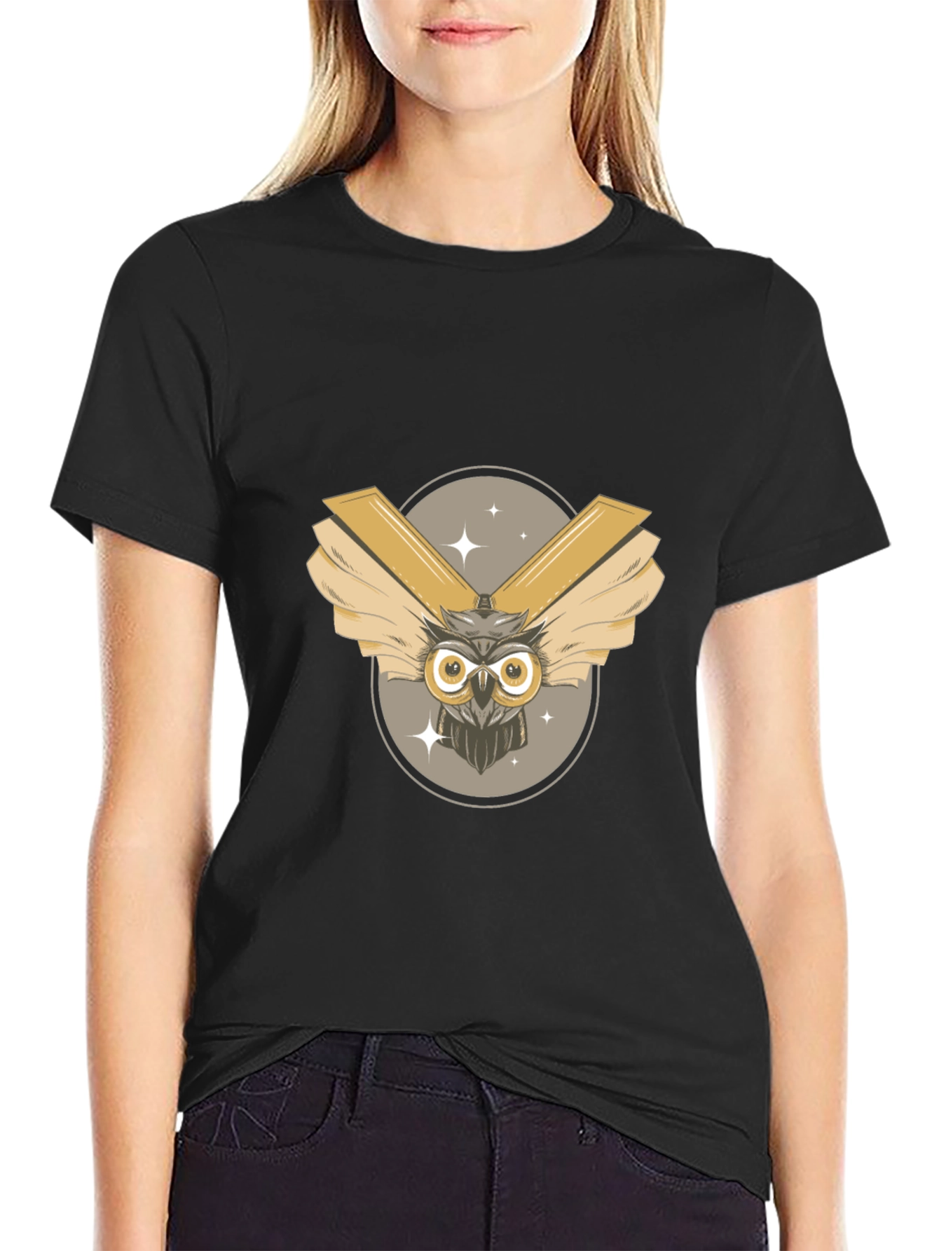 Mens Black Owl Graphic Tee