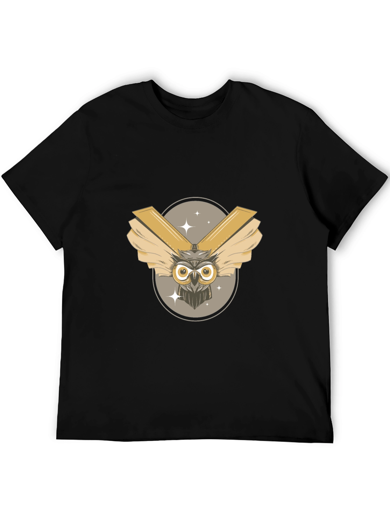 Mens Black Owl Graphic Tee
