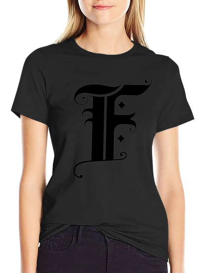 Gothic Initial F Black T-Shirt