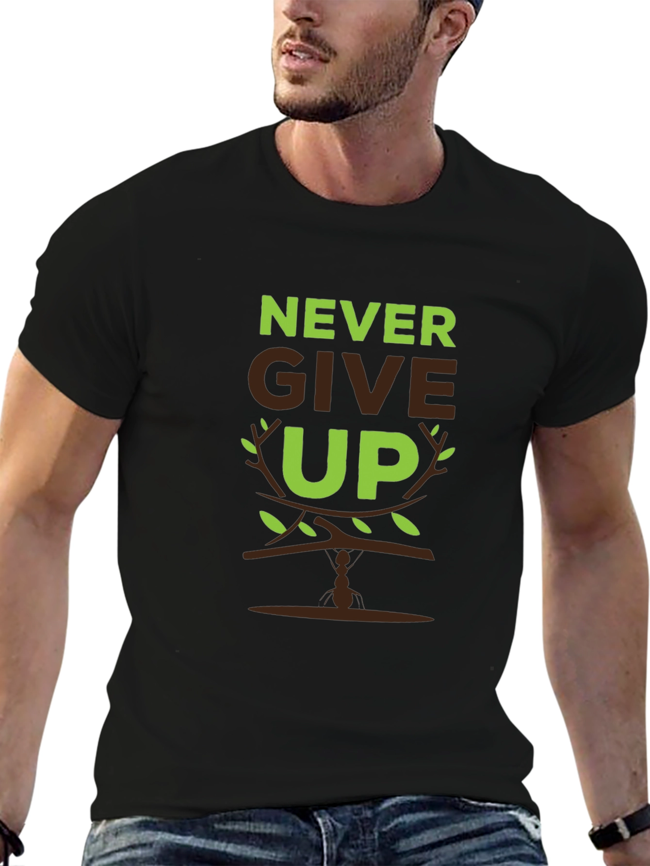 Never Give Up Graphic Print Mens T-Shirt