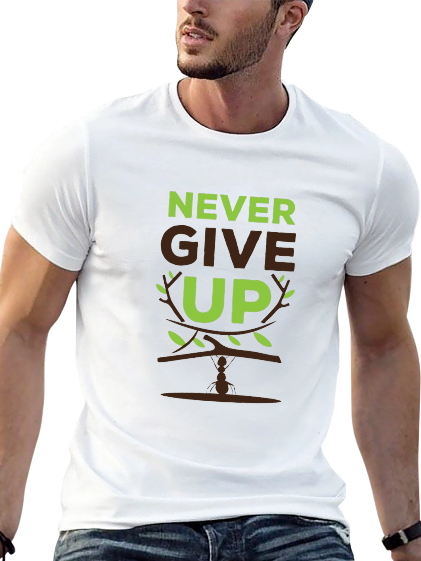 Never Give Up Graphic Print Mens T-Shirt