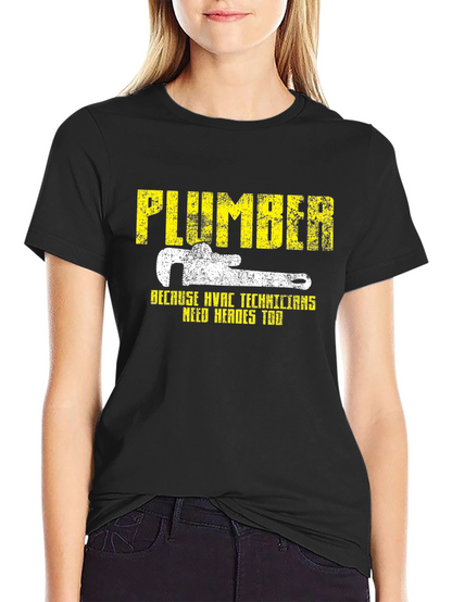 Plumber HVAC Technicians Hero Black Graphic T-Shirt