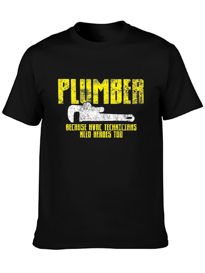 Plumber HVAC Technicians Hero Black Graphic T-Shirt