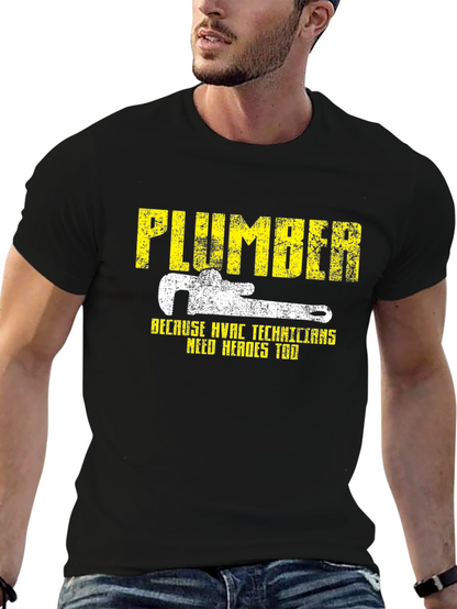 Plumber HVAC Technicians Hero Black Graphic T-Shirt