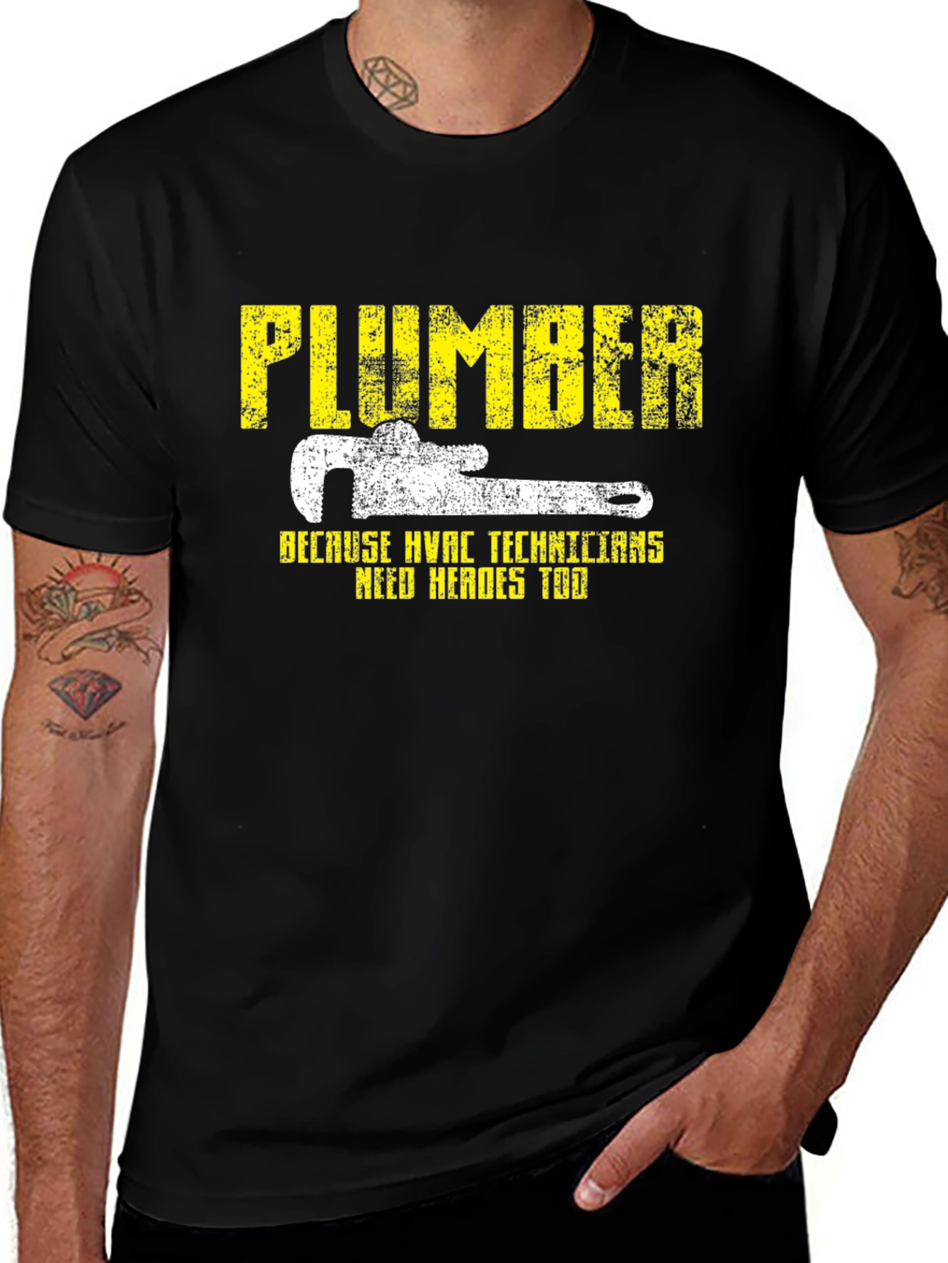 Plumber HVAC Technicians Hero Black Graphic T-Shirt