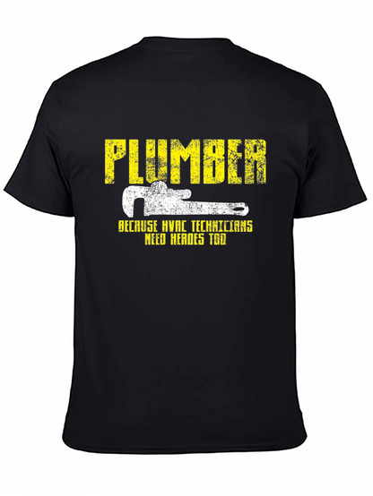 Plumber HVAC Technicians Hero Black Graphic T-Shirt