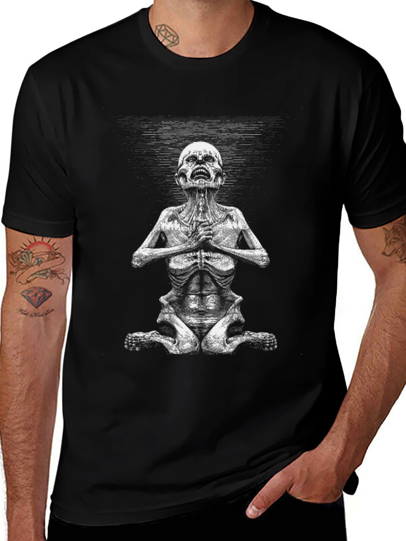 Yoga Skeleton Graphic Tee - Black Cotton T-Shirt