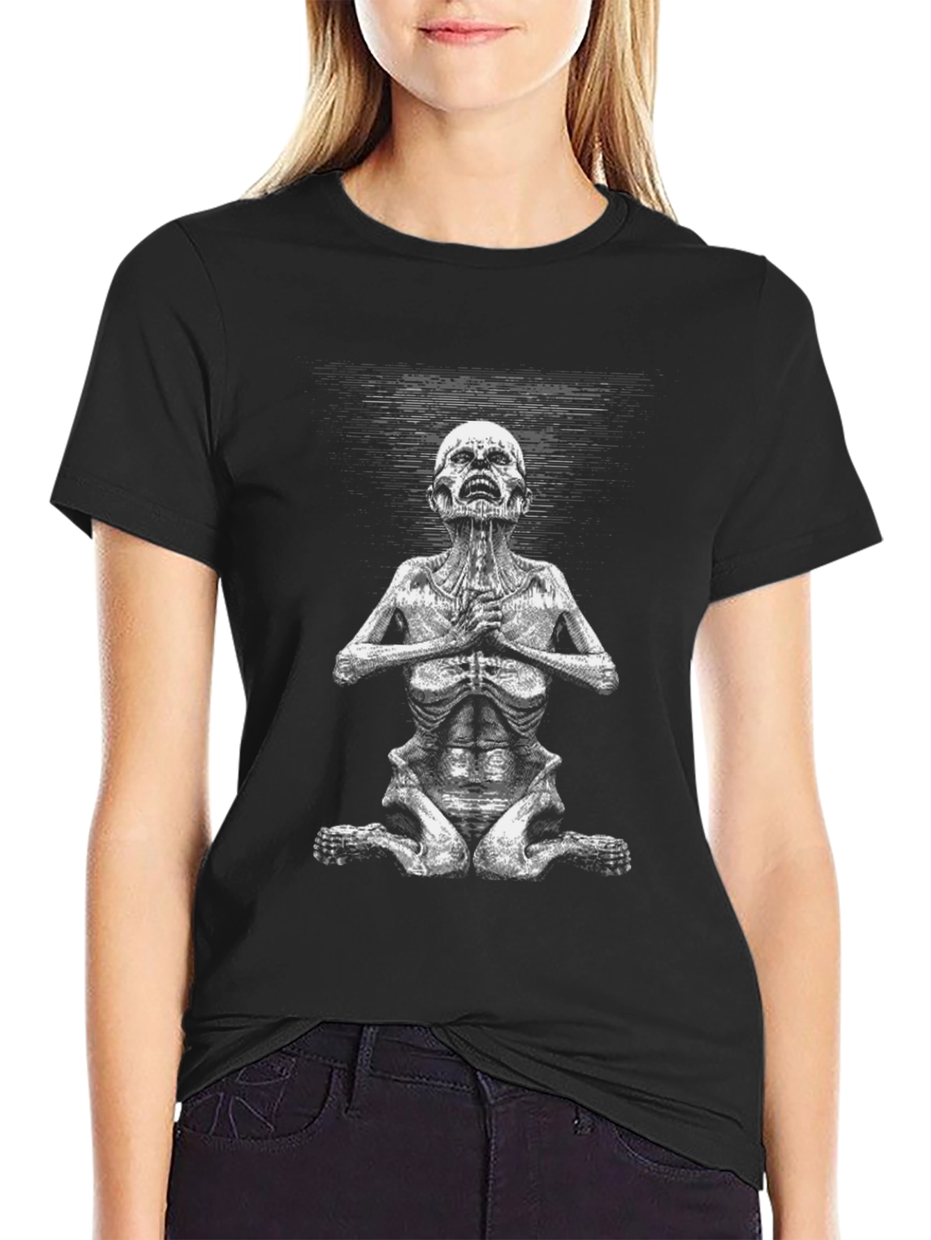 Yoga Skeleton Graphic Tee - Black Cotton T-Shirt