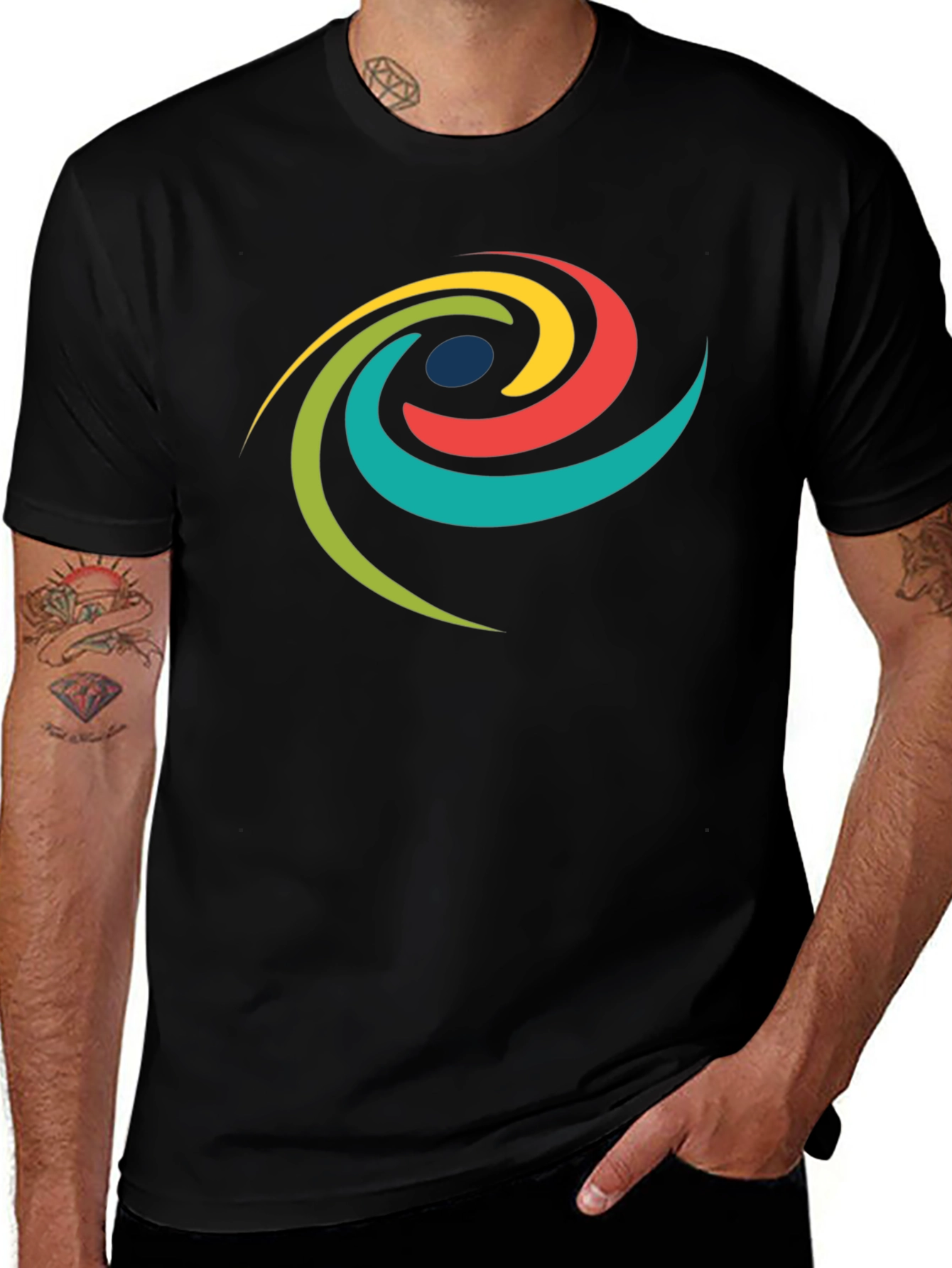 Modern Swirl Graphic Tee - Black Cotton T-Shirt