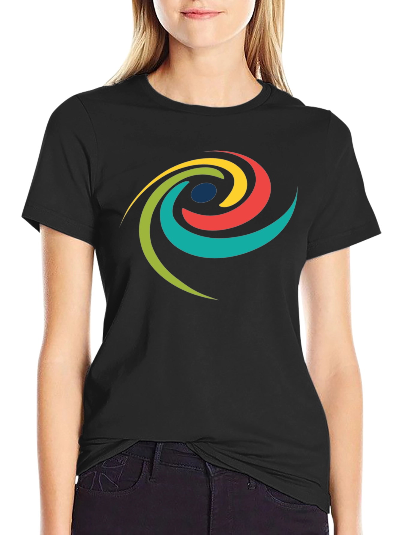 Modern Swirl Graphic Tee - Black Cotton T-Shirt