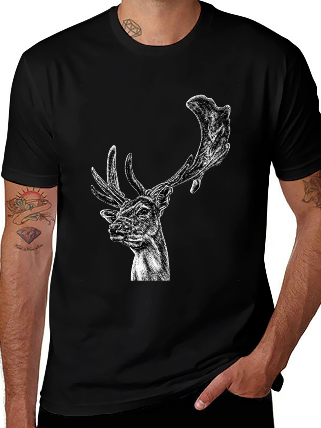 Black Deer Graphic Tee - Wildlife Art Shirt