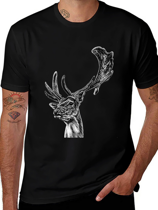 Black Deer Graphic Tee - Wildlife Art Shirt