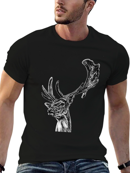 Black Deer Graphic Tee - Wildlife Art Shirt