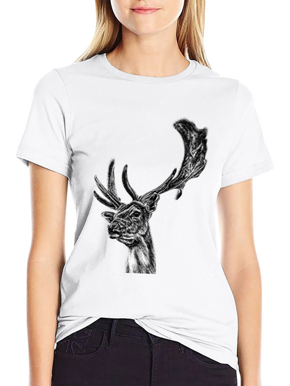 Black Deer Graphic Tee - Wildlife Art Shirt