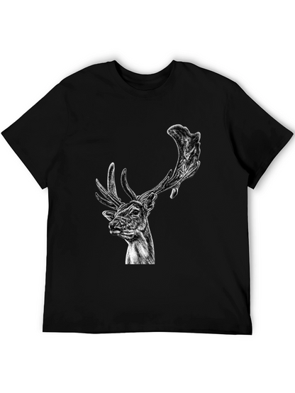 Black Deer Graphic Tee - Wildlife Art Shirt