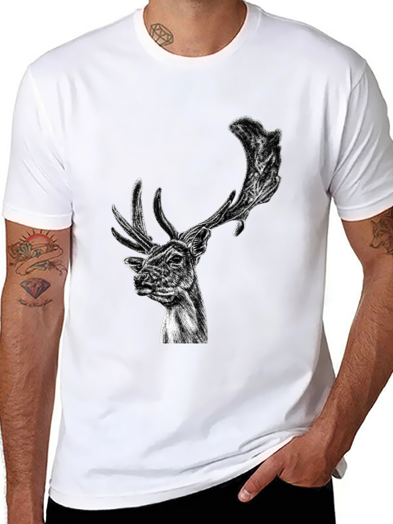 Black Deer Graphic Tee - Wildlife Art Shirt