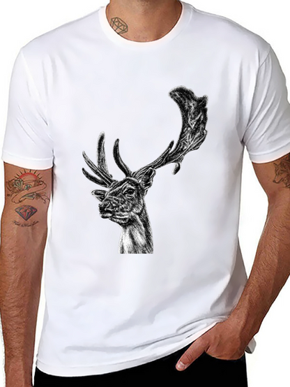 Black Deer Graphic Tee - Wildlife Art Shirt