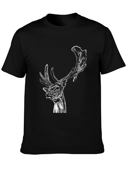 Black Deer Graphic Tee - Wildlife Art Shirt