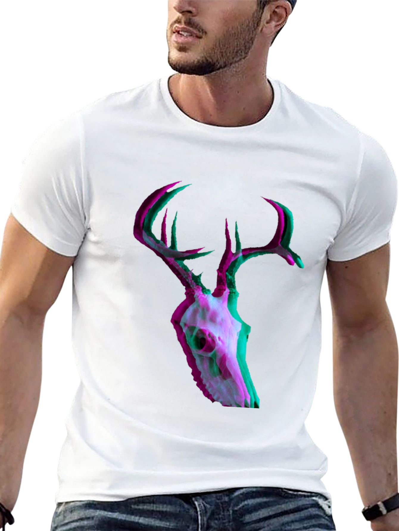 Deer Skull Glitch Mens Graphic T-Shirt