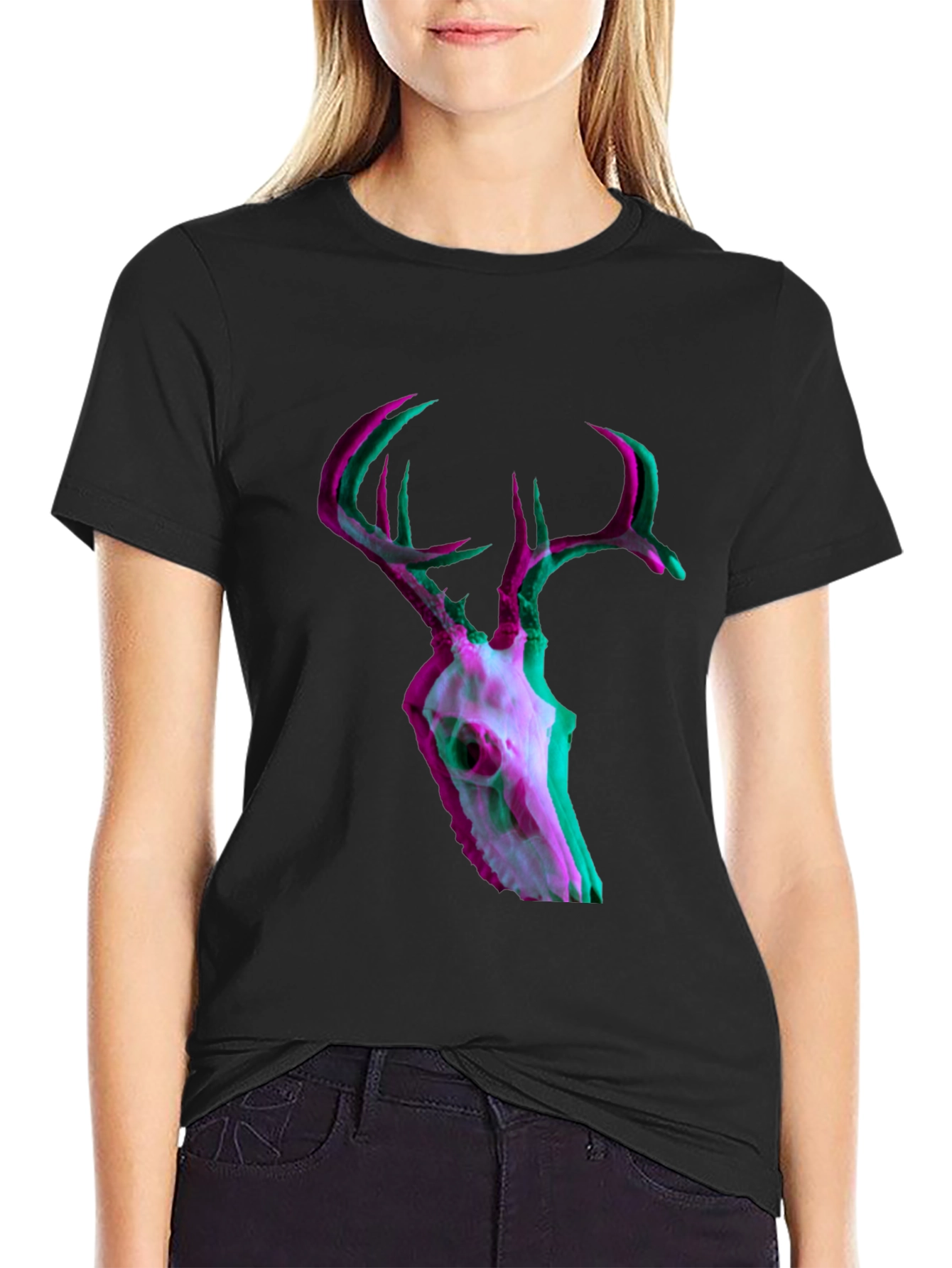 Deer Skull Glitch Mens Graphic T-Shirt
