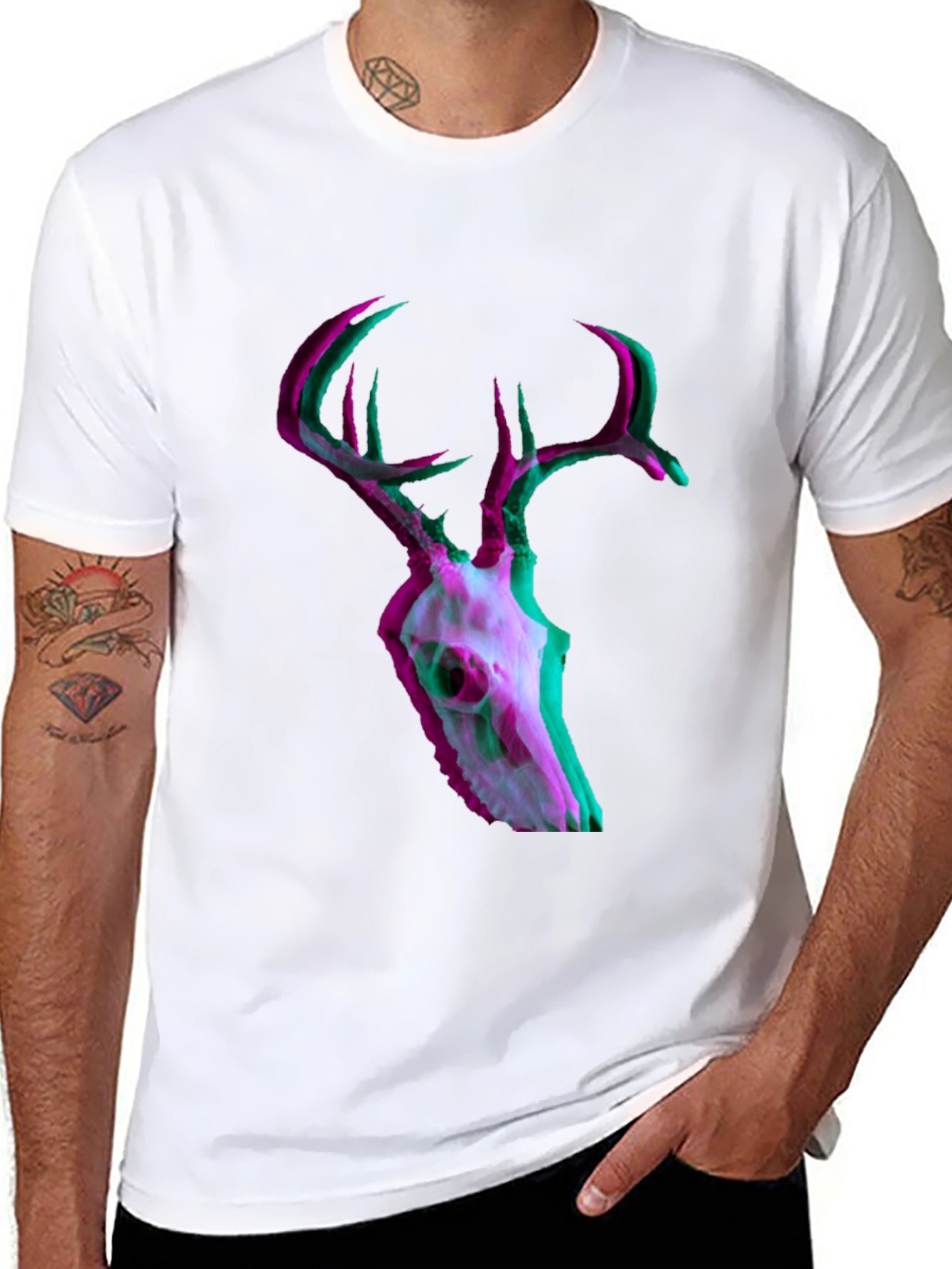 Deer Skull Glitch Mens Graphic T-Shirt