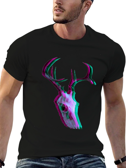 Deer Skull Glitch Mens Graphic T-Shirt