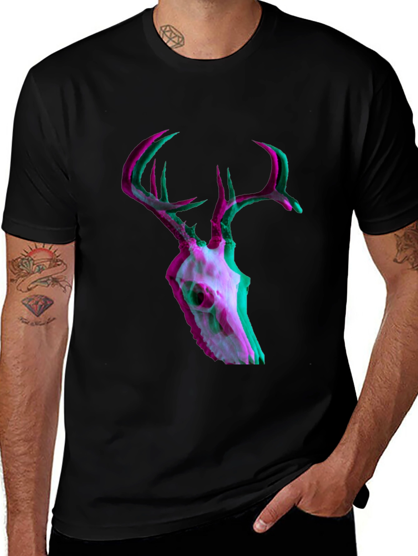 Deer Skull Glitch Mens Graphic T-Shirt