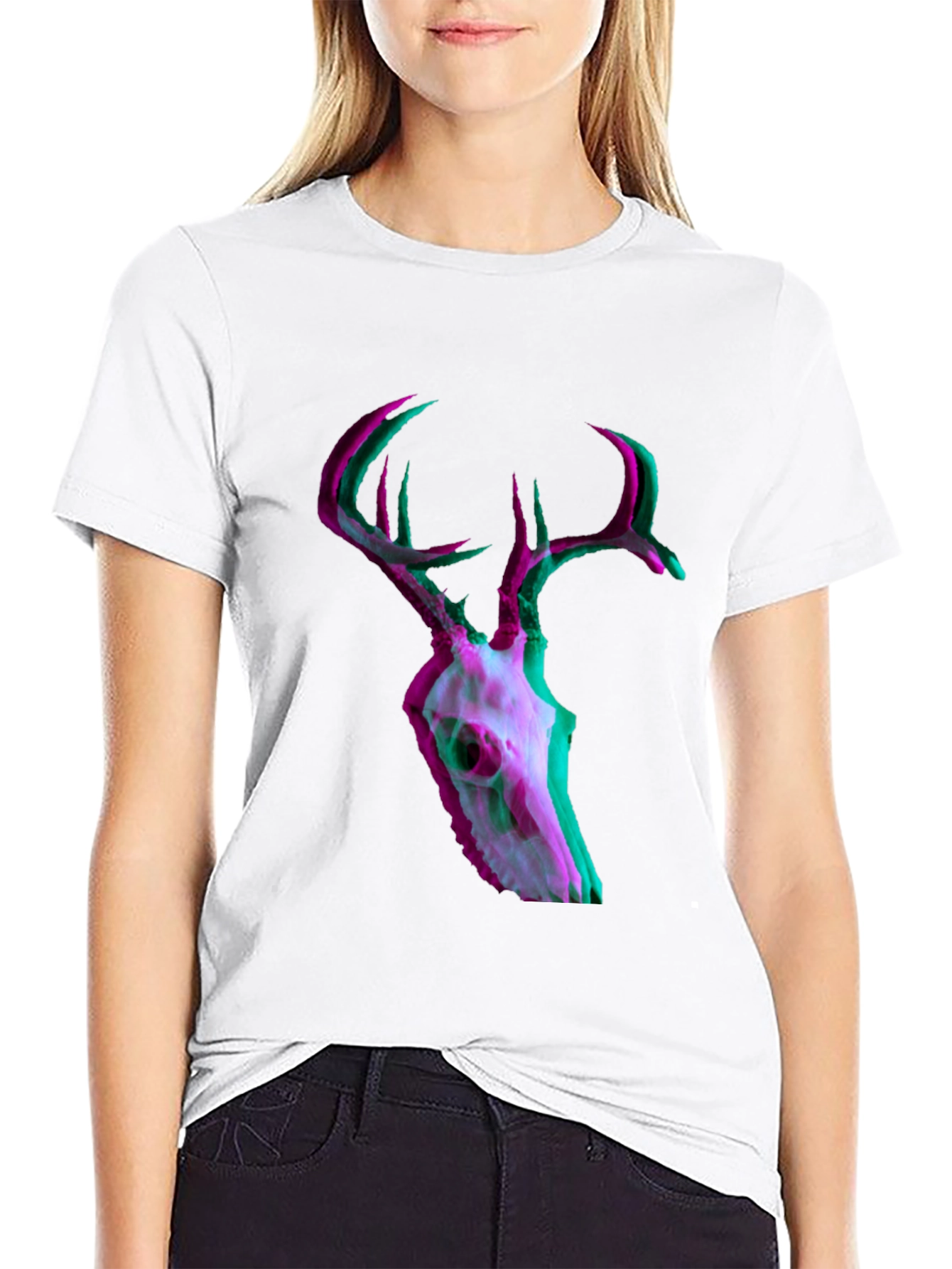 Deer Skull Glitch Mens Graphic T-Shirt