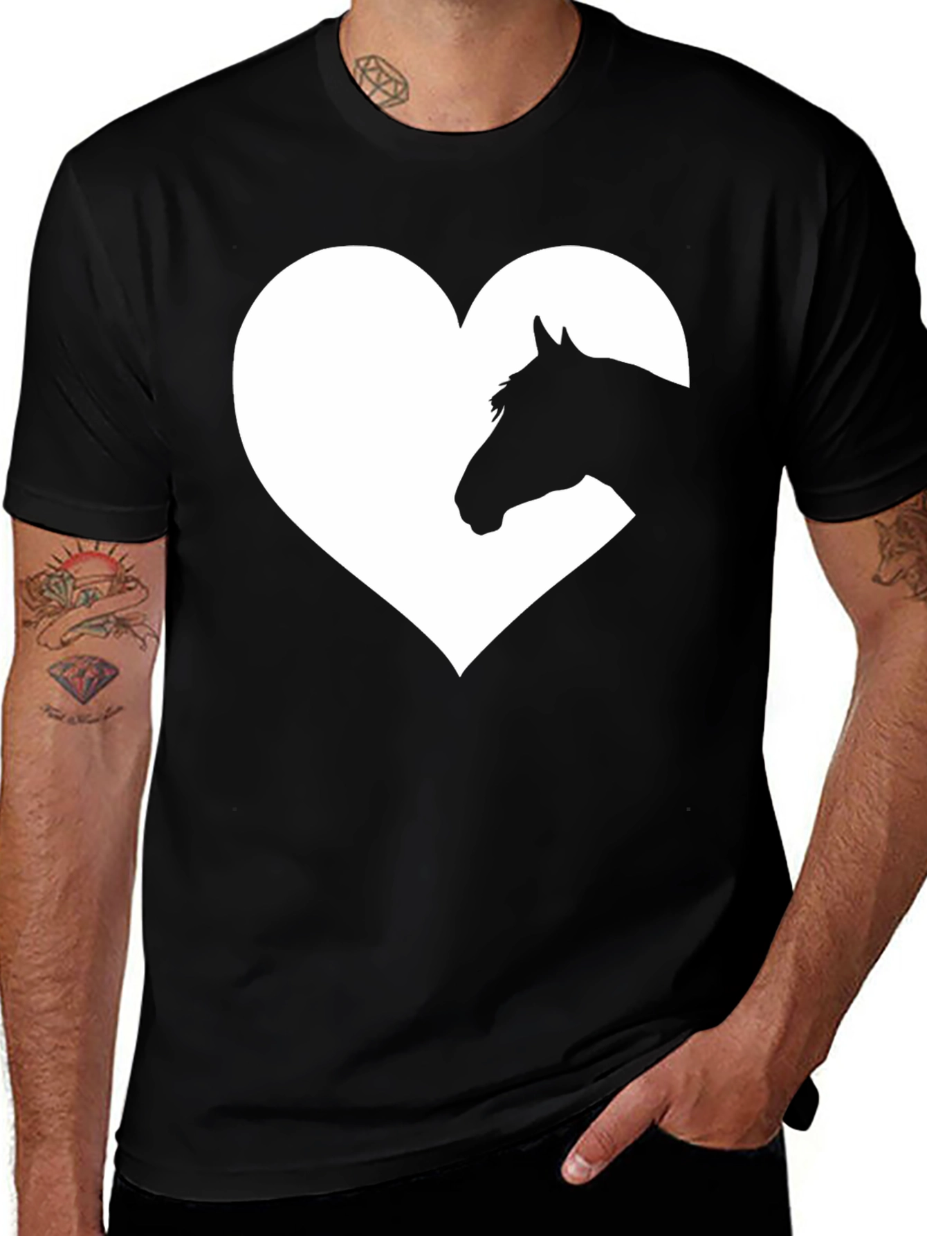 Horse Heart Graphic Tee - Black Cotton Blend