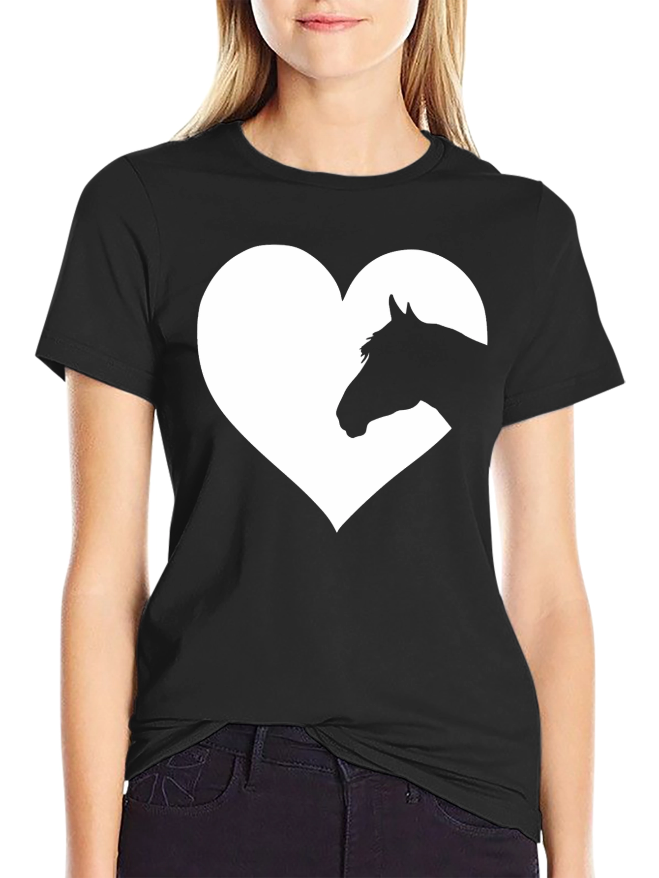 Horse Heart Graphic Tee - Black Cotton Blend
