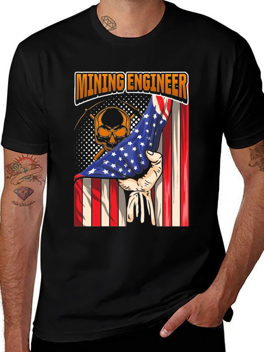 Mining Engineer American Flag Skull T-Shirt