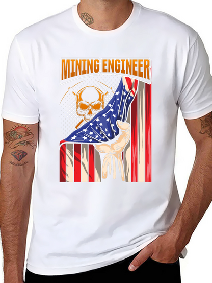 Mining Engineer American Flag Skull T-Shirt