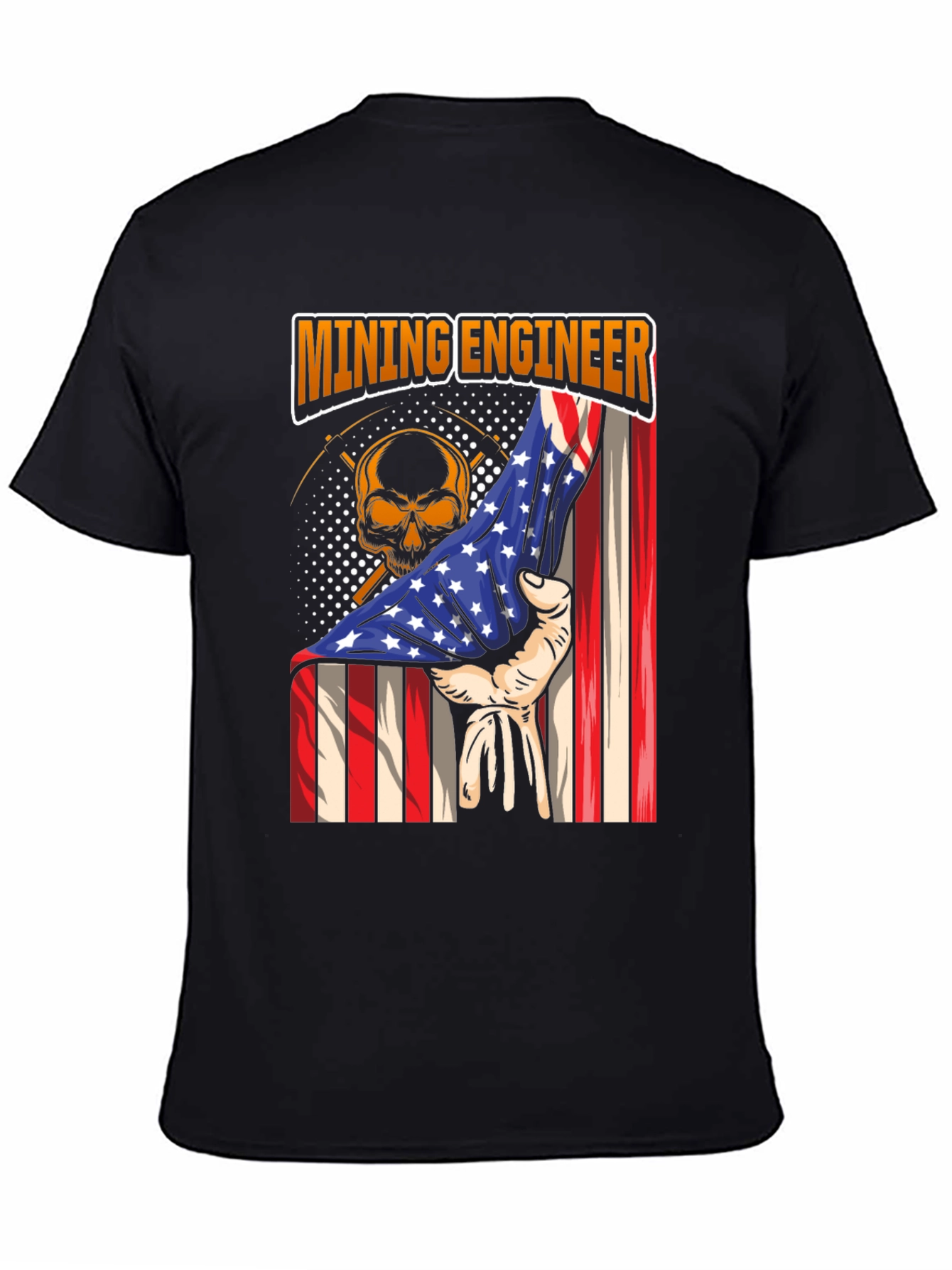 Mining Engineer American Flag Skull T-Shirt