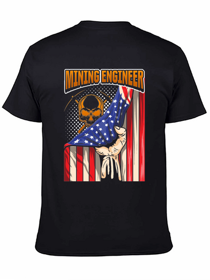 Mining Engineer American Flag Skull T-Shirt