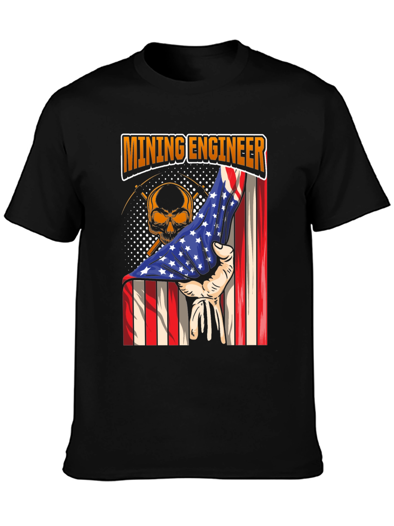 Mining Engineer American Flag Skull T-Shirt