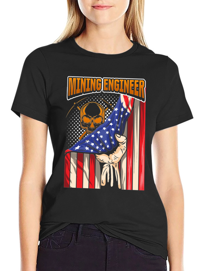 Mining Engineer American Flag Skull T-Shirt