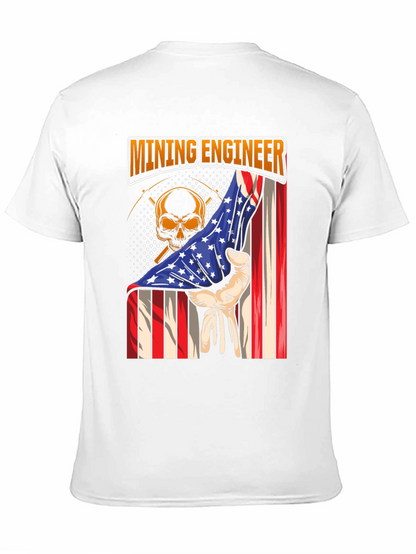 Mining Engineer American Flag Skull T-Shirt