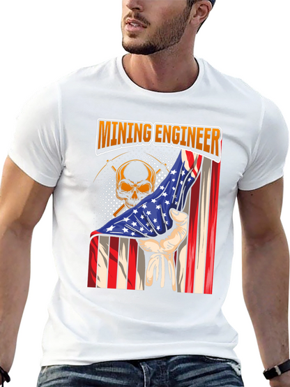 Mining Engineer American Flag Skull T-Shirt